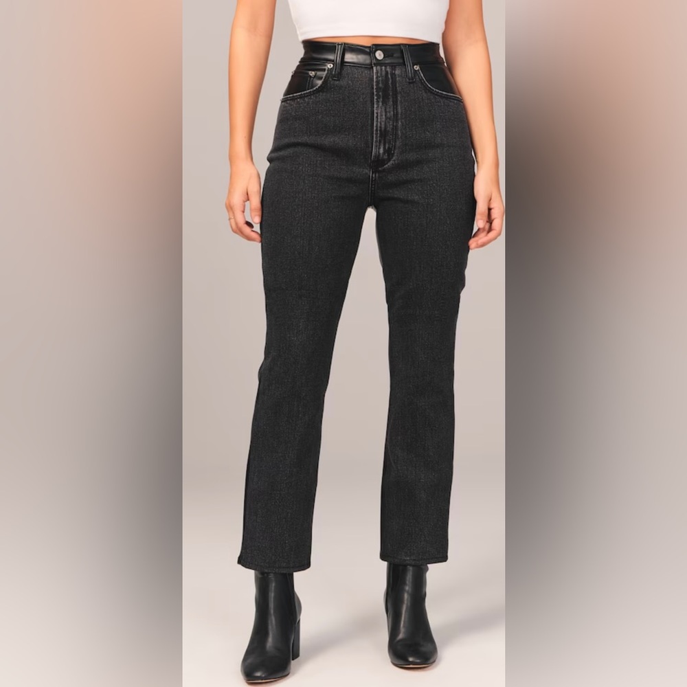 Abercrombie Mixed Fabric Curve Love Ultra High Rise Ankle Straight Jean